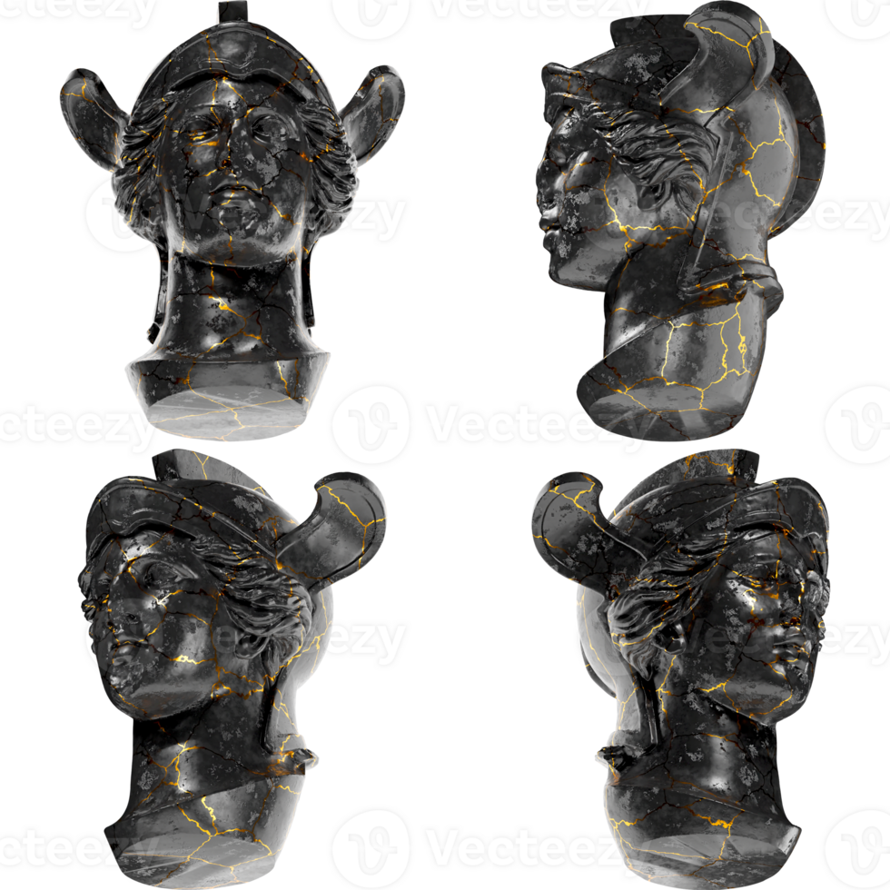 Head of Athena Parthenos A stunning black marble statue with golden accents. for artistic projects png