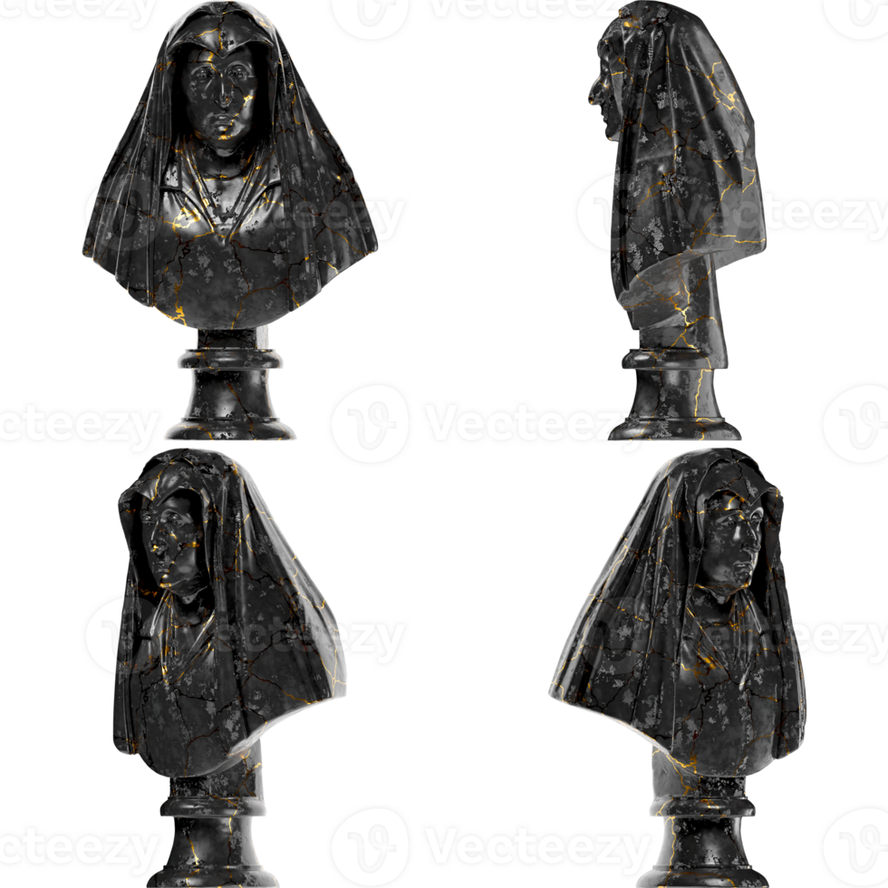 Bust of Camilla Barbadori Black glossy marble and gold statue. for graphic design, social media png