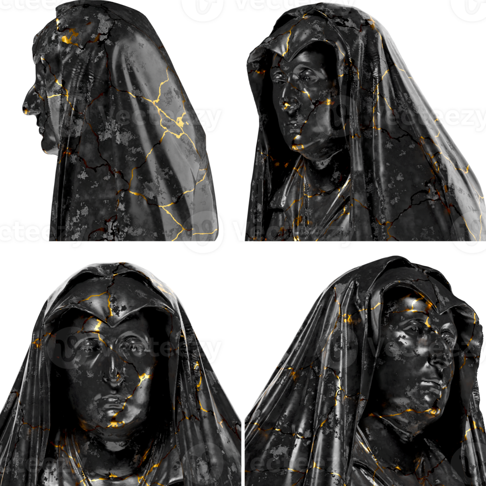 Bust of Camilla Barbadori Black glossy marble and gold statue. for graphic design, social media png