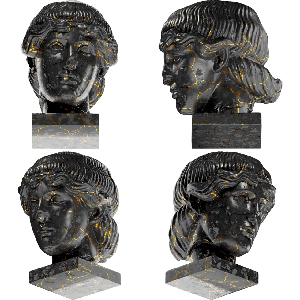 Head of Orpheus A captivating black marble statue with golden accents