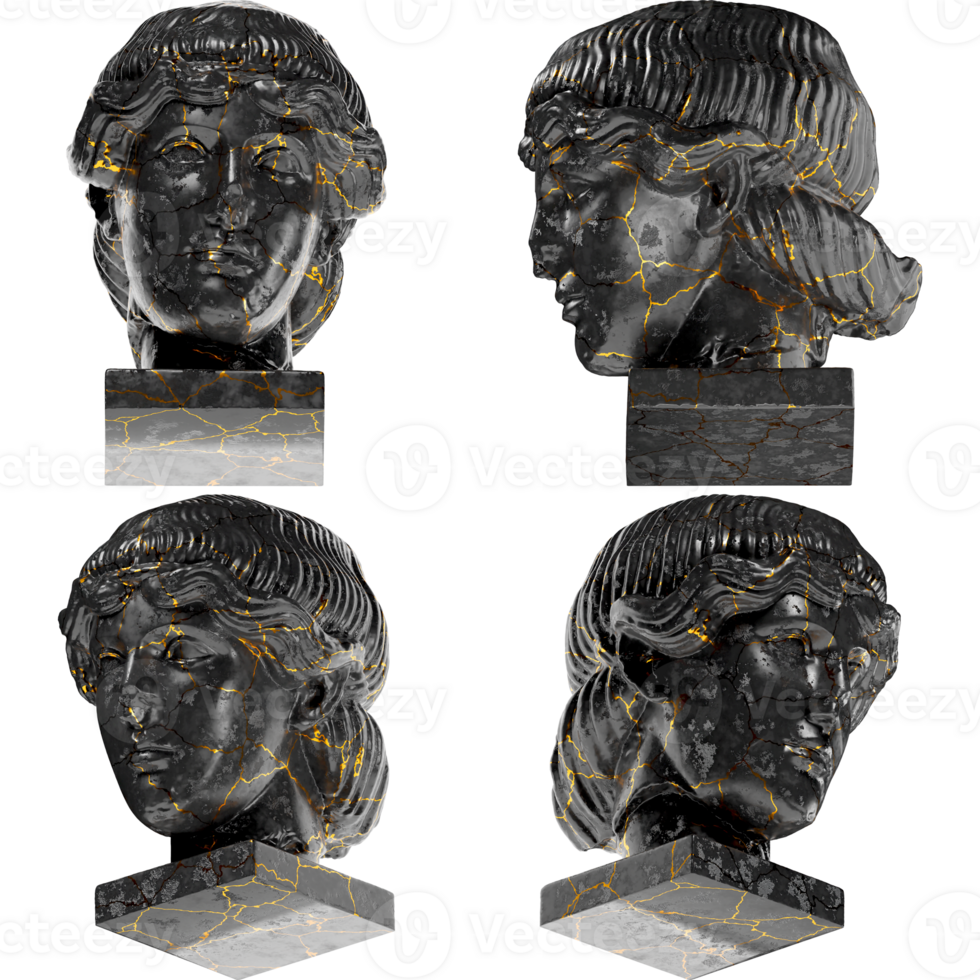 cabeza de Orfeo un cautivador negro mármol estatua con dorado acentos para artístico proyectos png
