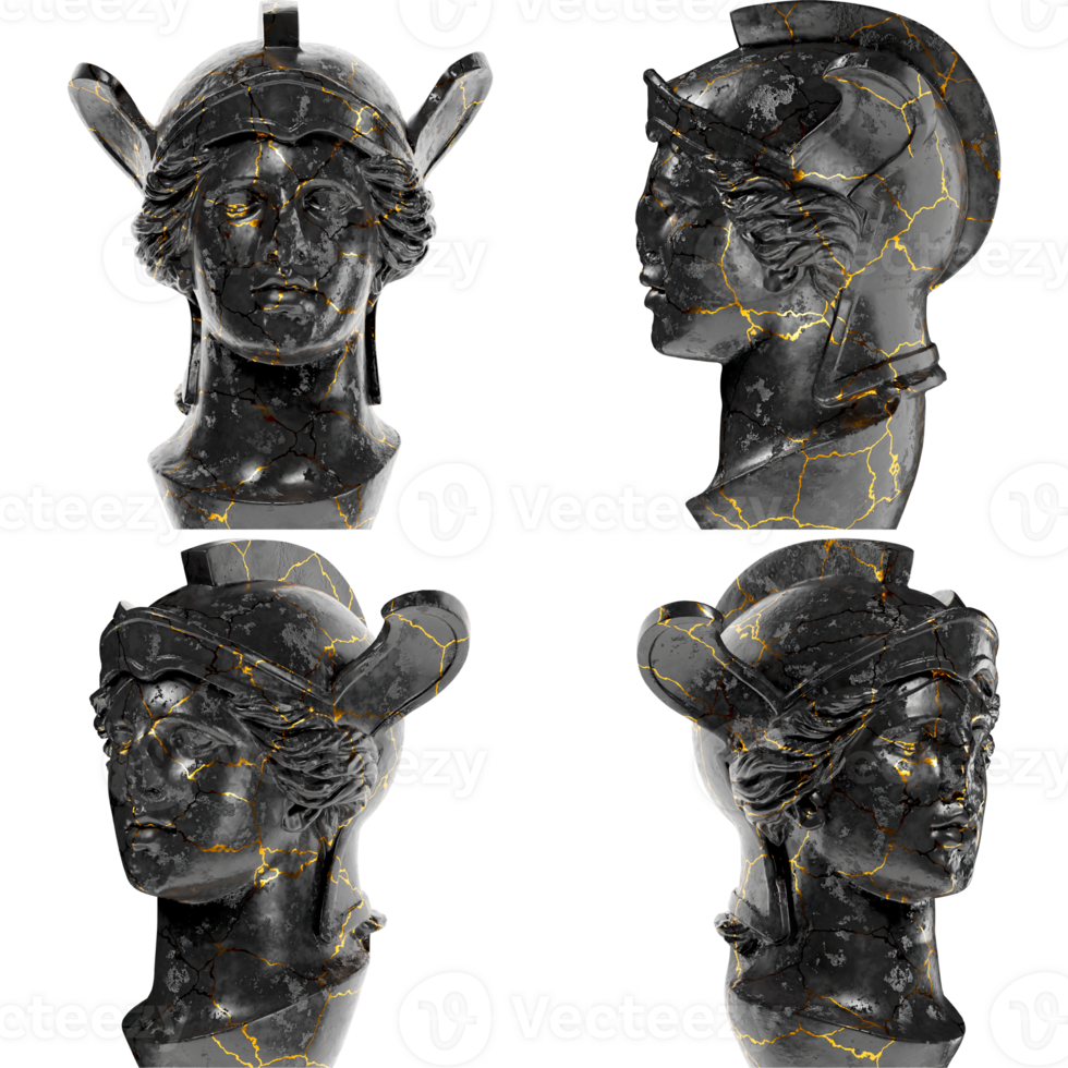 Head of Athena Parthenos A stunning black marble statue with golden accents. for artistic projects png