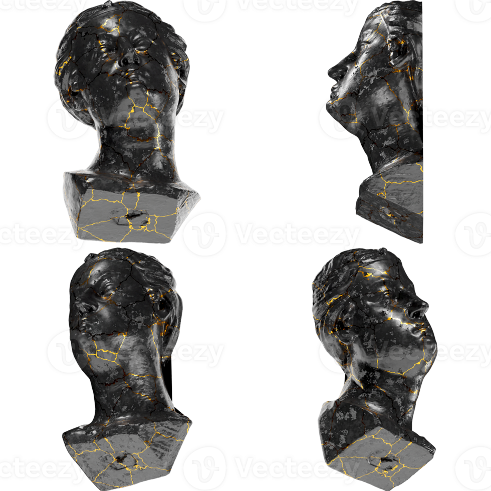cabeza de un imprudente Virgen un cautivador negro mármol estatua con dorado acentos para artístico proyectos png