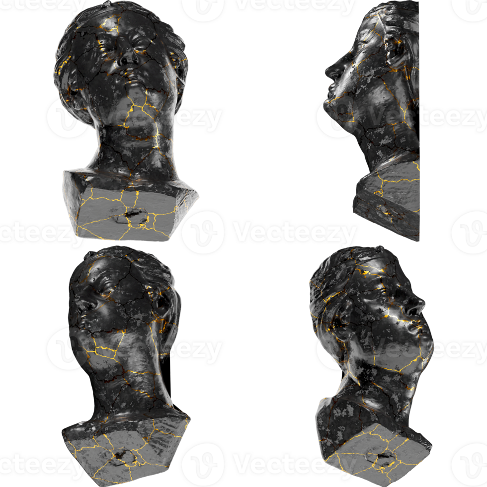 Head of an unwise Virgin A captivating black marble statue with golden accents for artistic projects png