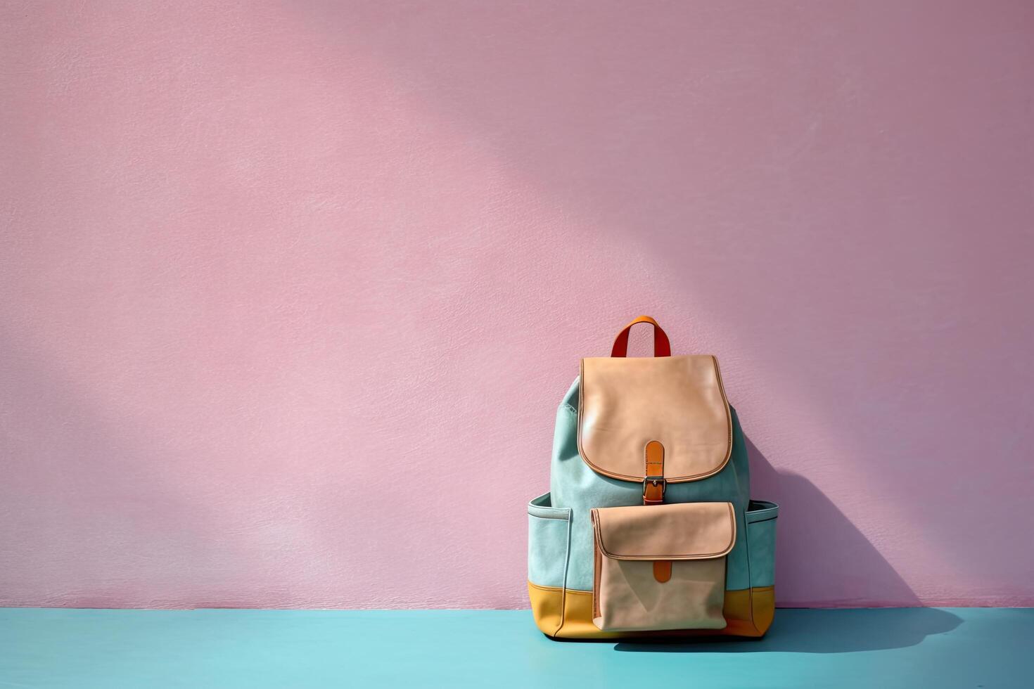0265. backpack in front of light pastel wall. photo