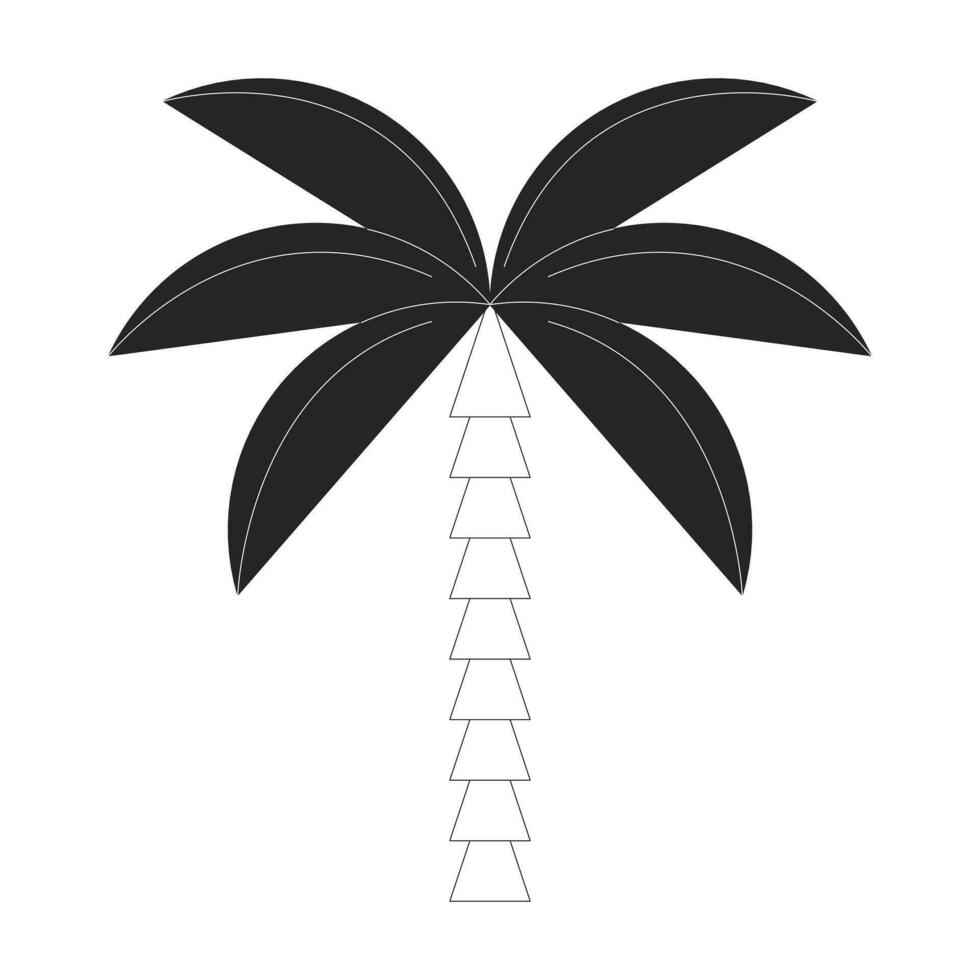 Palm tree flat monochrome isolated vector object. Tropical exotic tree for beach. Rainforest. Editable black and white line art drawing. Simple outline spot illustration for web graphic design