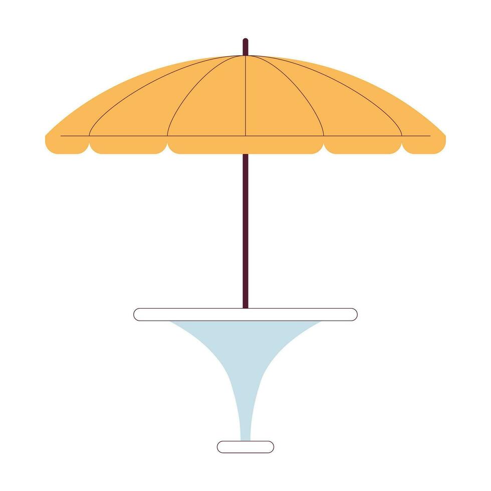 Umbrella table semi flat colour vector object. Garden furniture. Parasol cafe. Backyard patio. Editable cartoon clip art icon on white background. Simple spot illustration for web graphic design