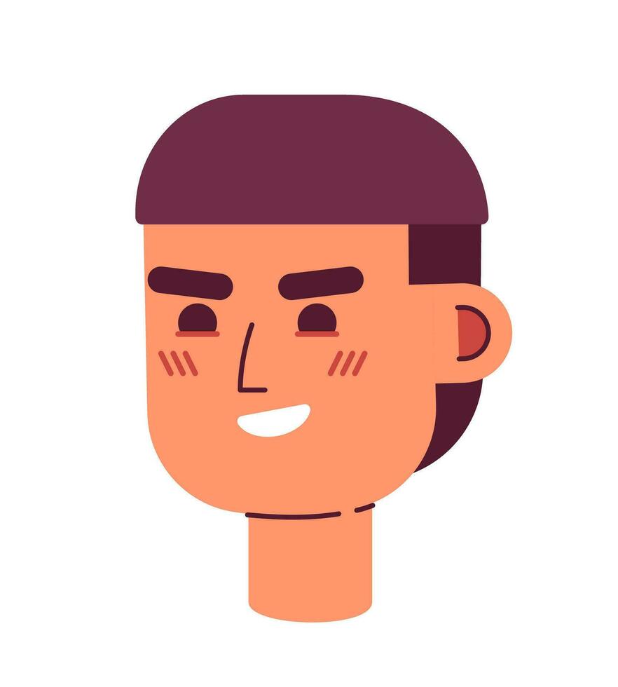 sonriendo con confianza latinoamericano joven adulto hombre semi plano vector personaje cabeza. editable dibujos animados avatar icono. cara emoción. vistoso Mancha ilustración para web gráfico diseño, animación