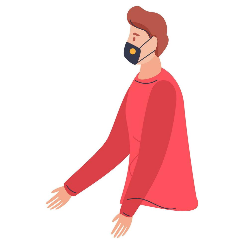 Side View Character of Young Man Wearing Mask Icon. vector