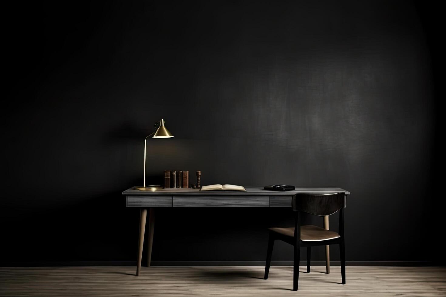 0341. Desk in front of dark wall. photo