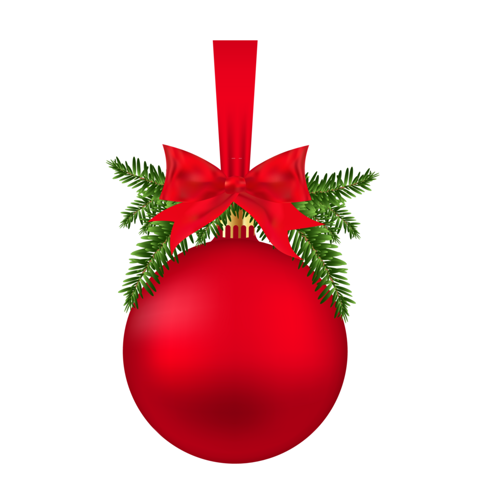 Weihnachten Ball mit rot Band und Grün Blätter png. Weihnachten rot Dekoration Ball mit rot Band und Bogen. fröhlich Weihnachten Element, Weihnachten Ball, Kiefer Blätter, Weihnachten Band, Weihnachten Blatt png. png