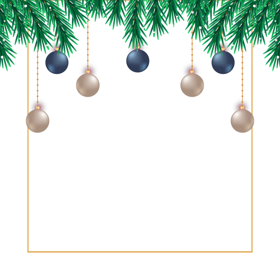 Kerstmis sociaal media banier PNG met realistisch pijnboom bladeren. banier met bladeren, wit ballen, blauw ballen. Kerstmis banier PNG Aan een transparant achtergrond. Kerstmis sociaal media post png.