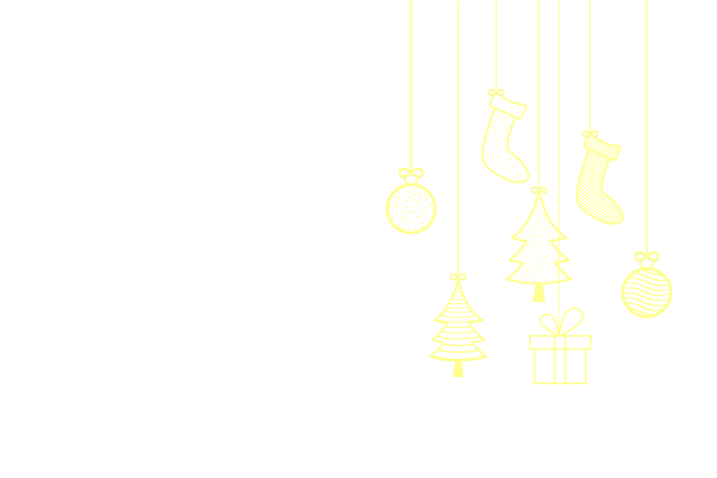 Hand drawn Merry Christmas background PNG. Christmas background with gift, pine tree golden icon. Christmas banner with golden element icons on a transparent background. Xmas banner or card PNG. png