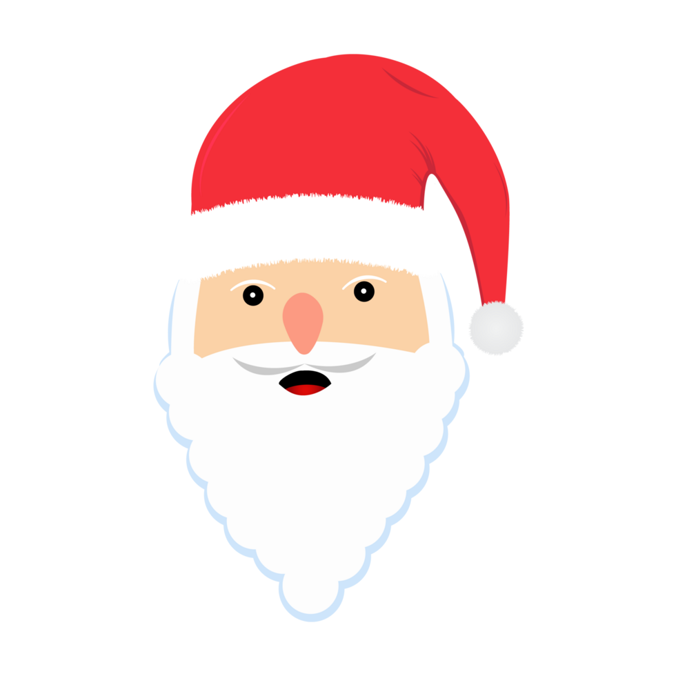 Christmas Santa face element PNG with cute eyes. Santa faces PNG on a transparent background. Christmas Santa Claus face sticker with beard, mustache, and winter hats PNG.