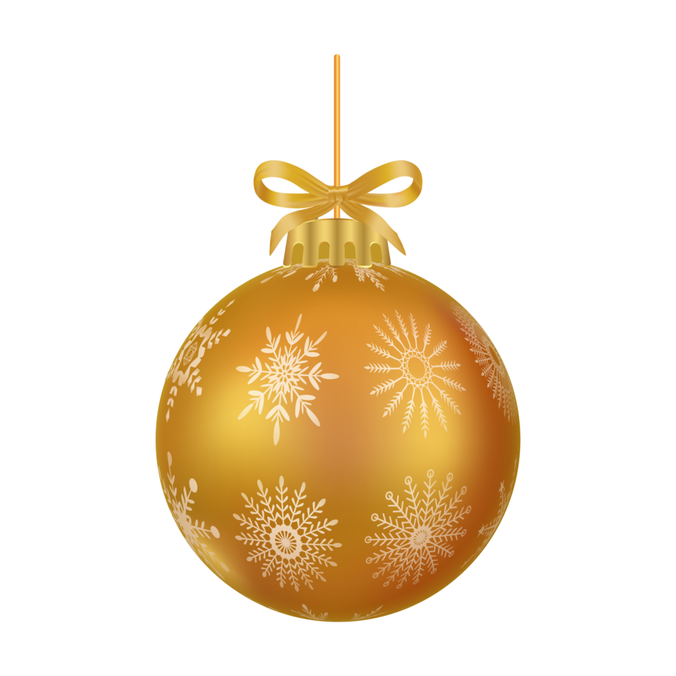 Christmas tree decoration PNG elements with golden color ribbon. 3D ball PNG with snowflake and stirp art. Realistic 3D ball PNG collection for Christmas tree decoration.