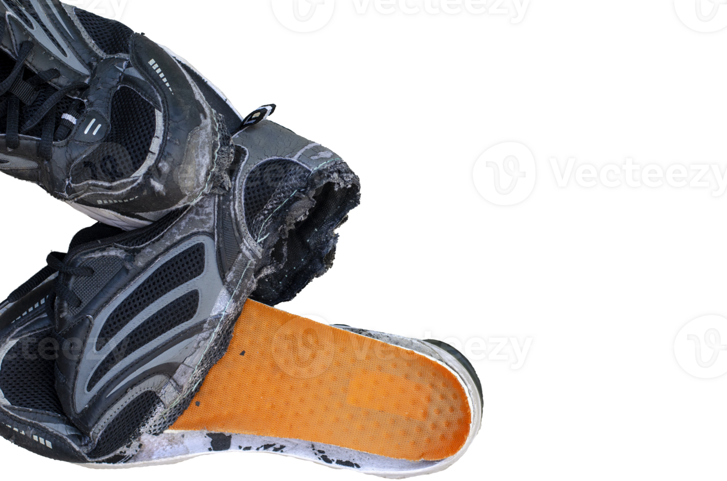 Torn old black shoes on transparent background png