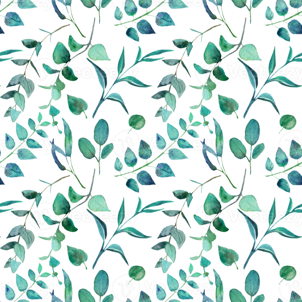 Watercolor botanical seamless pattern with blue branch png