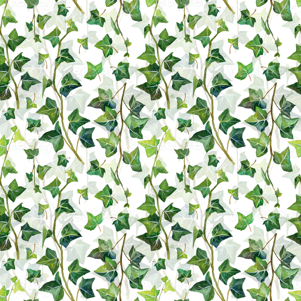 Watercolour seamless pattern with green branch and leaves ivy png