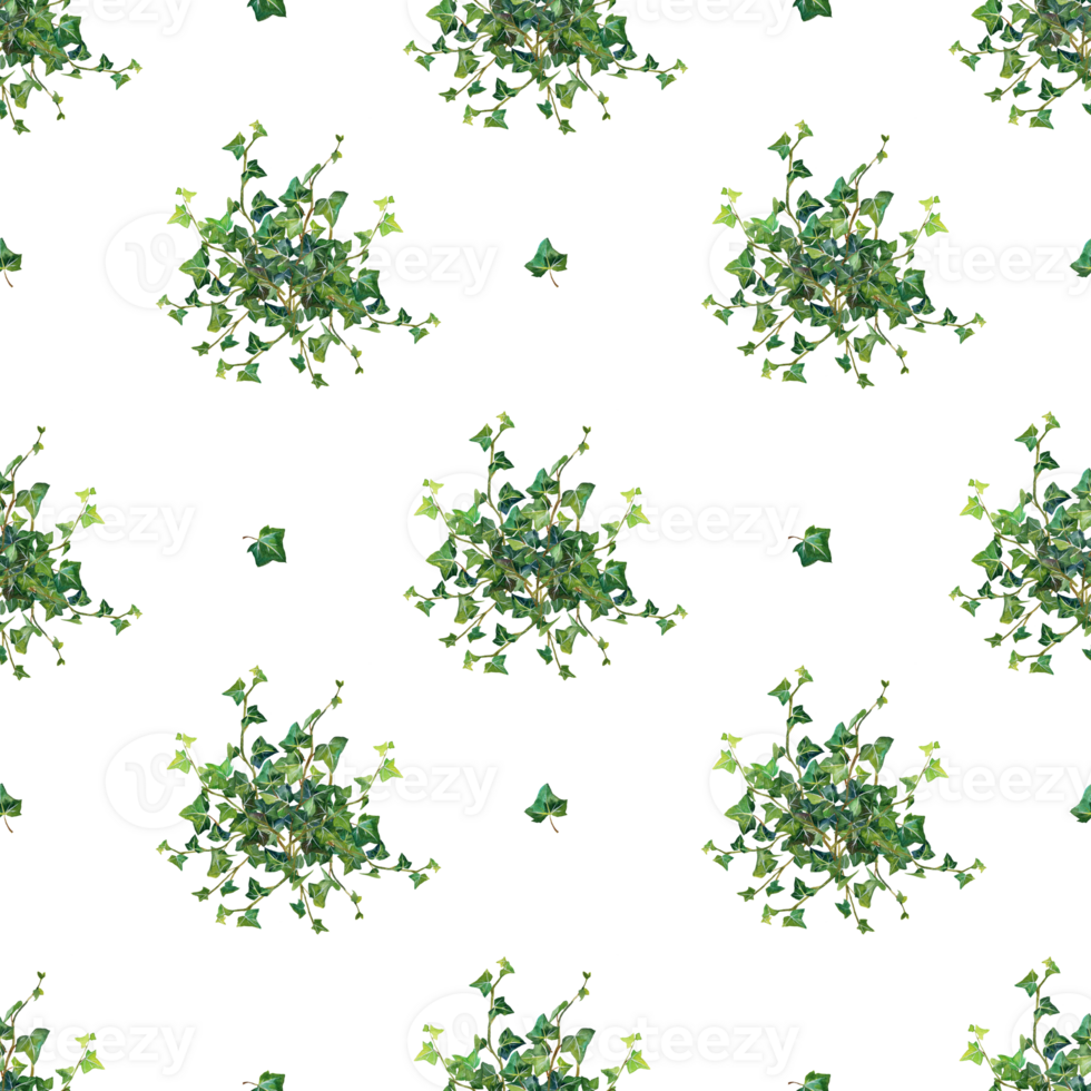 Watercolour seamless pattern with green branch and leaves ivy png