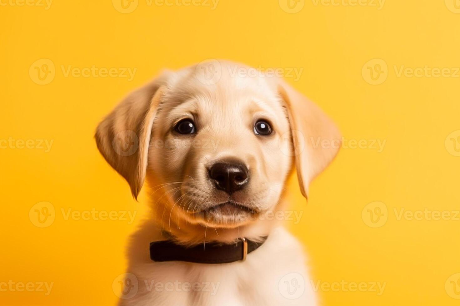 portrait of a dog on a yellow background in the studio, yellow background, space for text. The image is generated with AI. photo