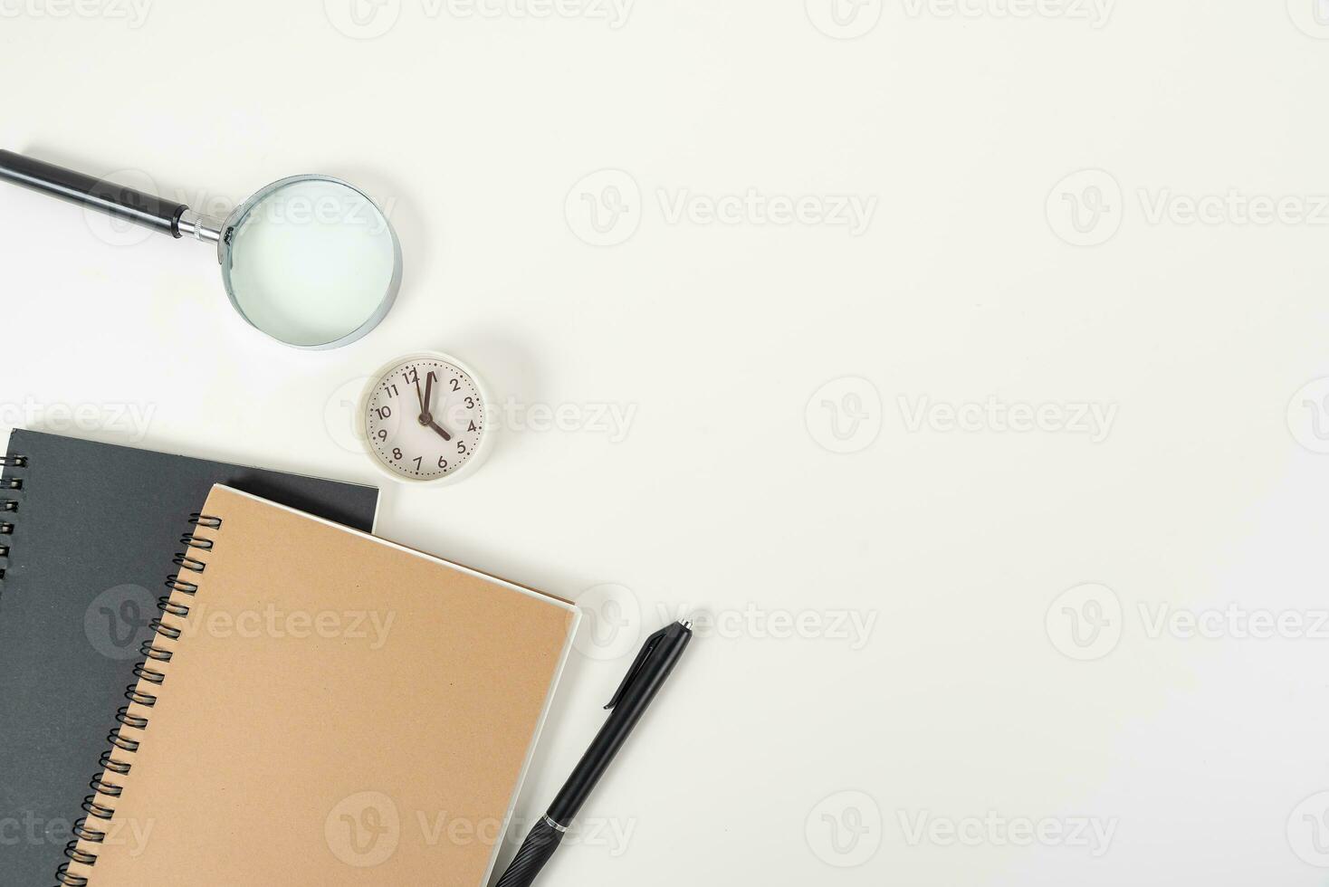white office desk table Top view with copy space. Flat lay. photo