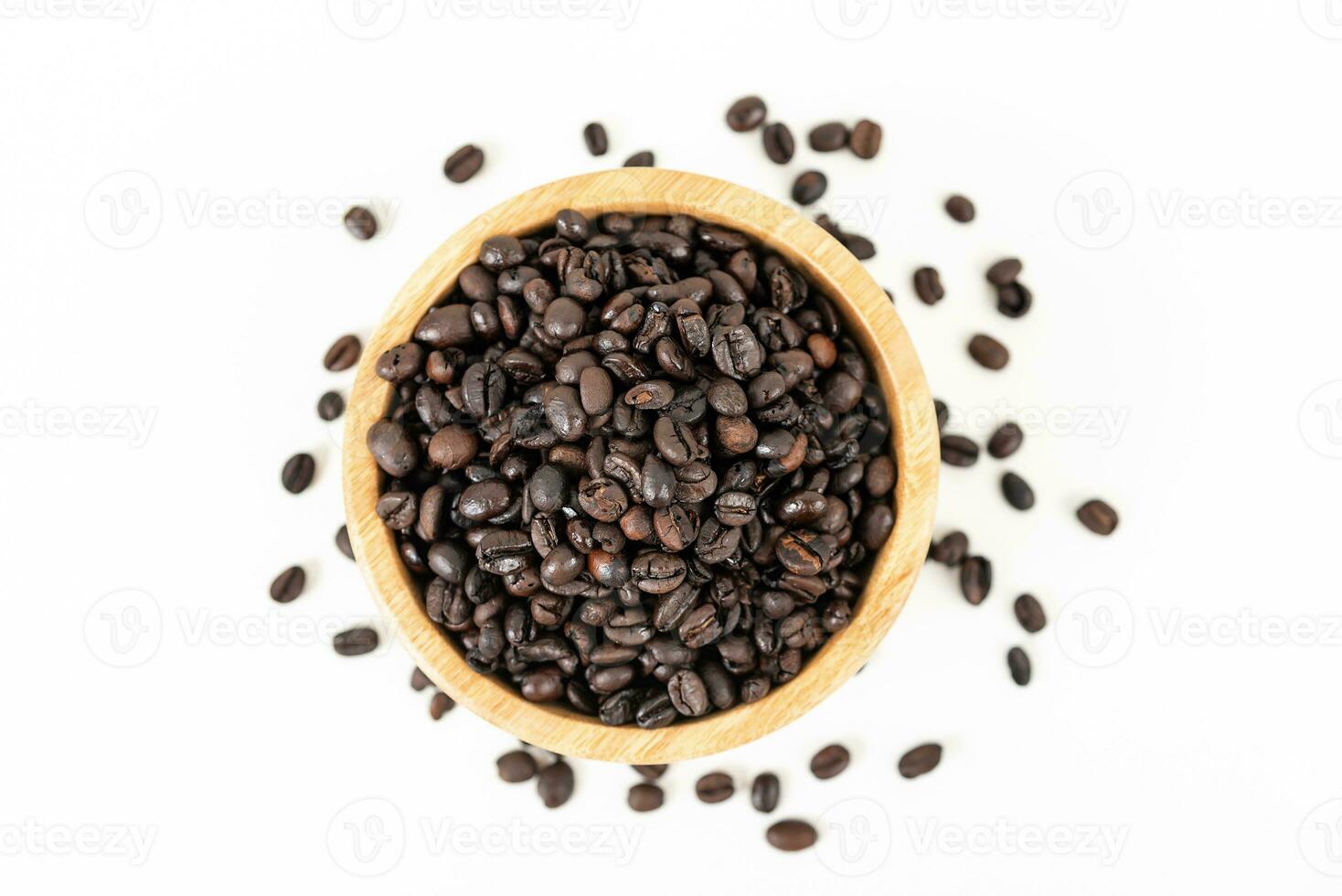 top view of coffee beans on white table photo