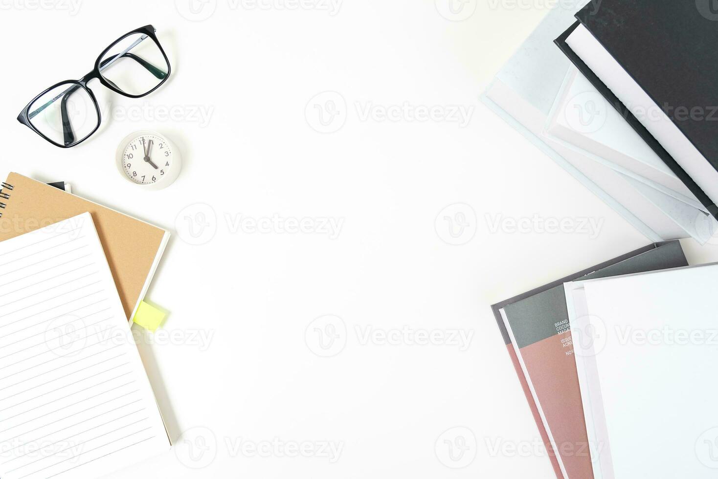 white office desk table Top view with copy space. Flat lay. photo