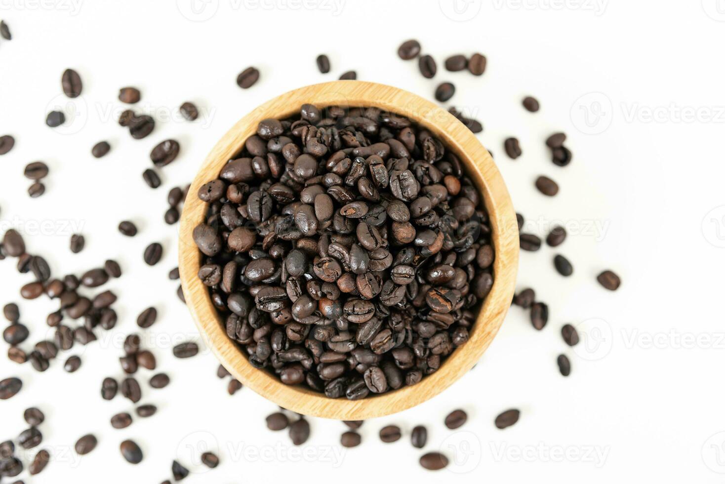 top view of coffee beans on white table photo