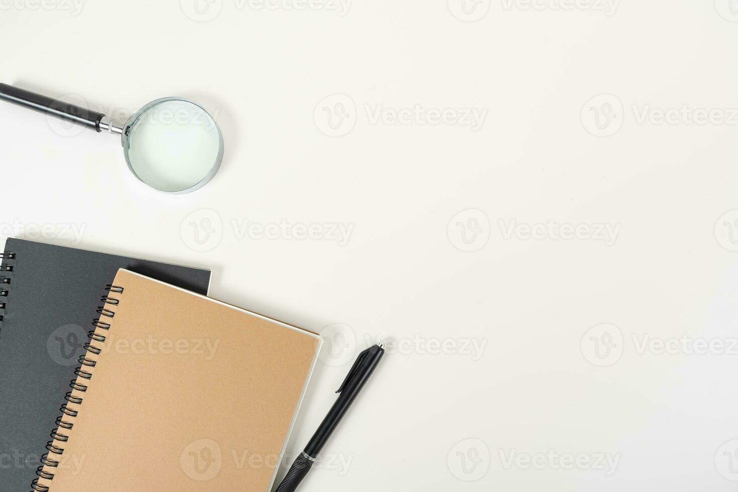 white office desk table Top view with copy space. Flat lay. photo
