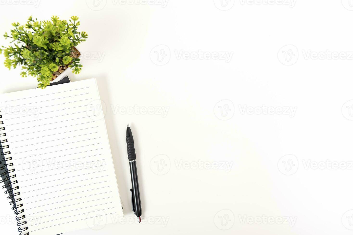 white office desk table Top view with copy space. Flat lay. photo