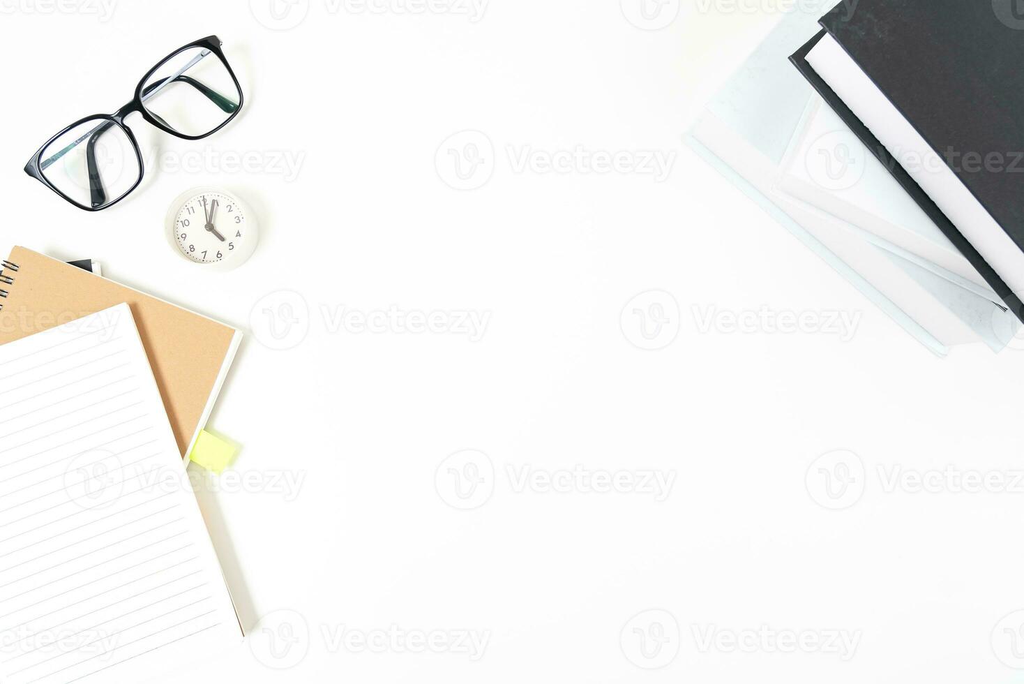 white office desk table Top view with copy space. Flat lay. photo