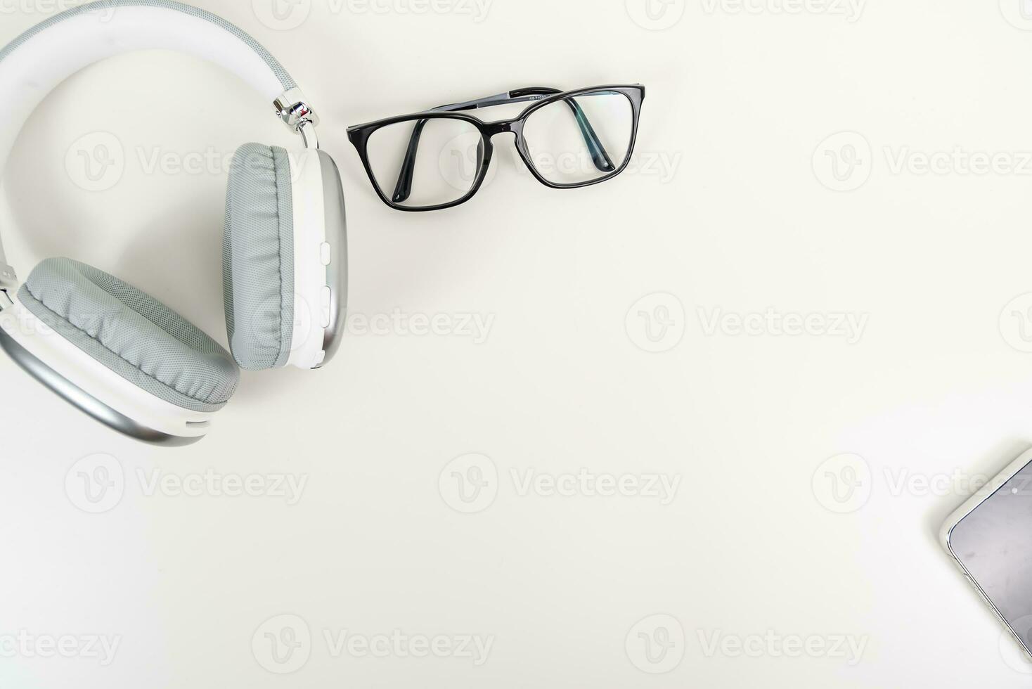 white office desk table Top view with copy space. Flat lay. photo