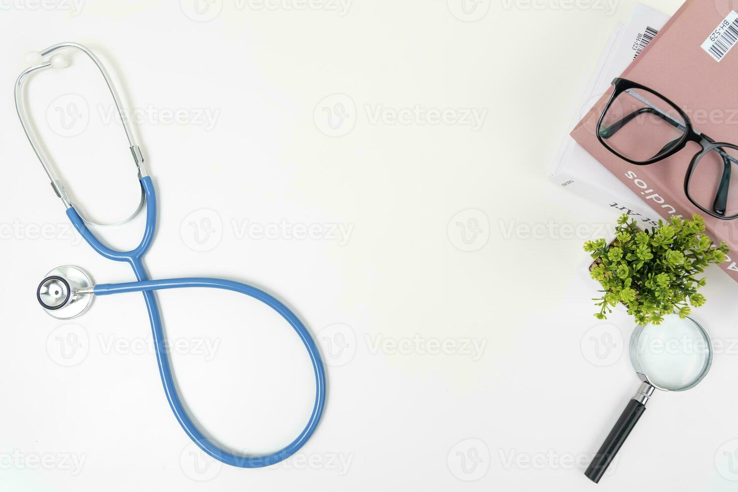 white office desk table Top view with copy space. Flat lay. photo