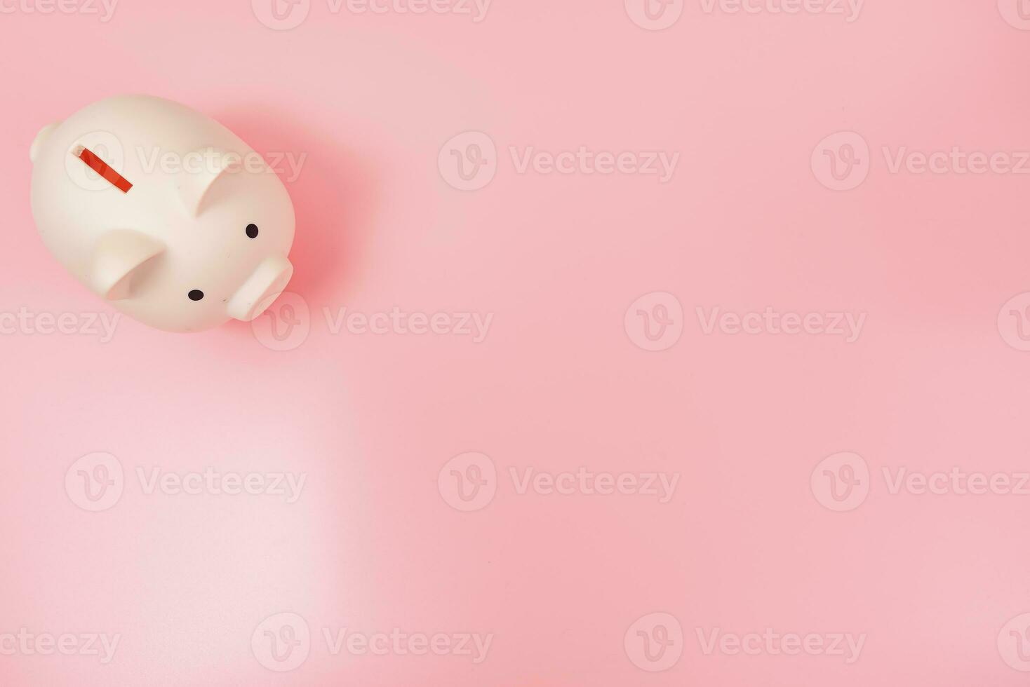 Pink office desk table Top view with copy space. Flat lay. photo