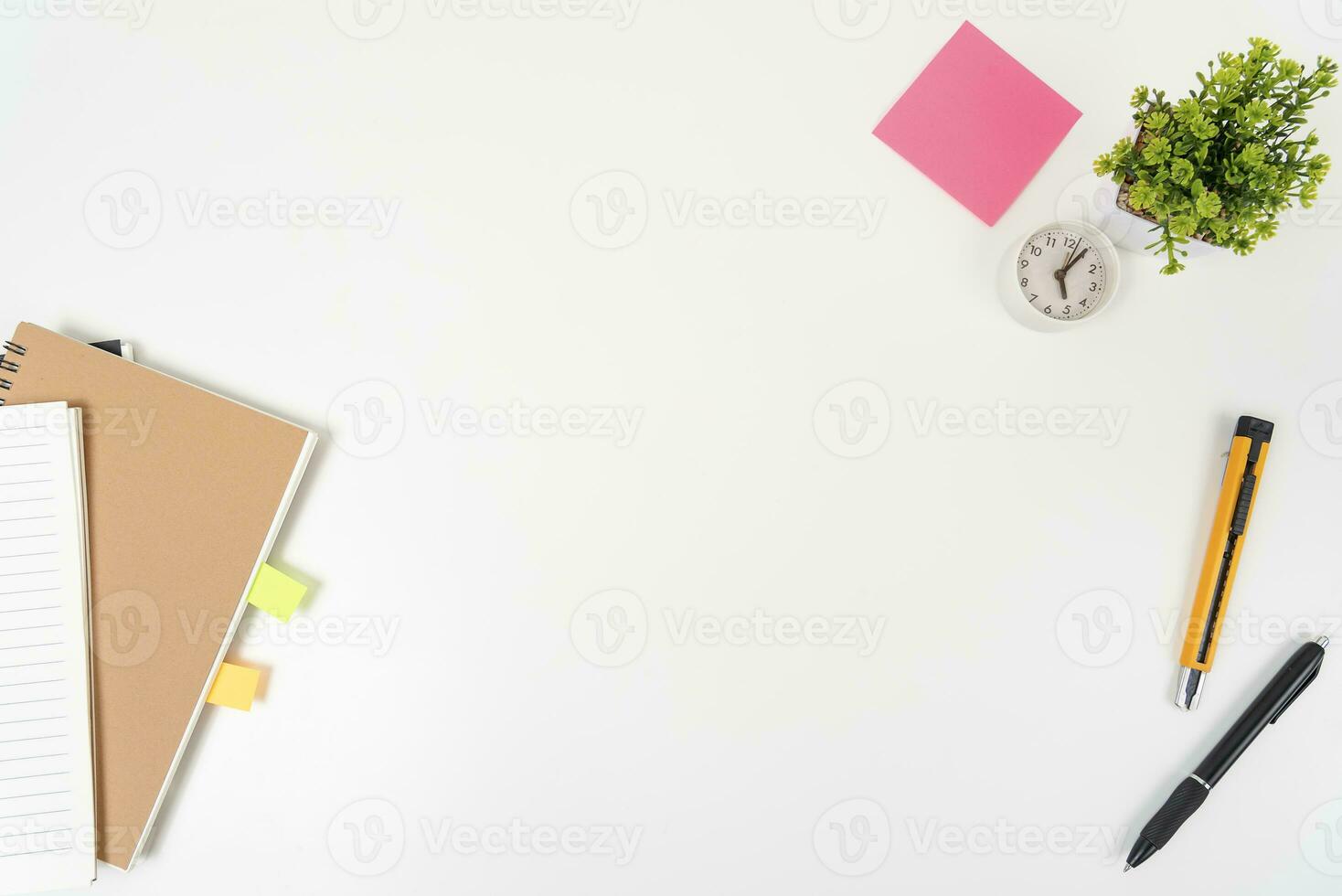 white office desk table Top view with copy space. Flat lay. photo