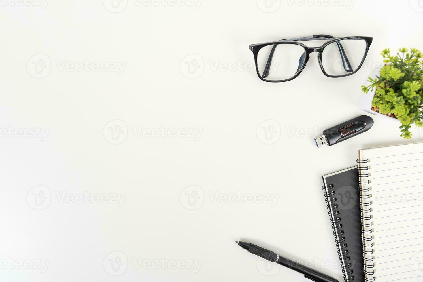white office desk table Top view with copy space. Flat lay. photo