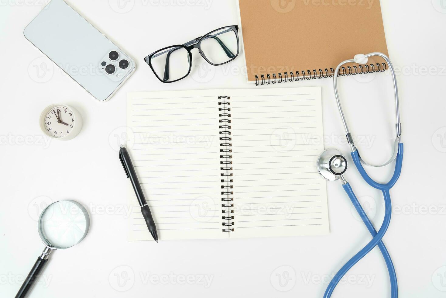 white office desk table Top view with copy space. Flat lay. photo