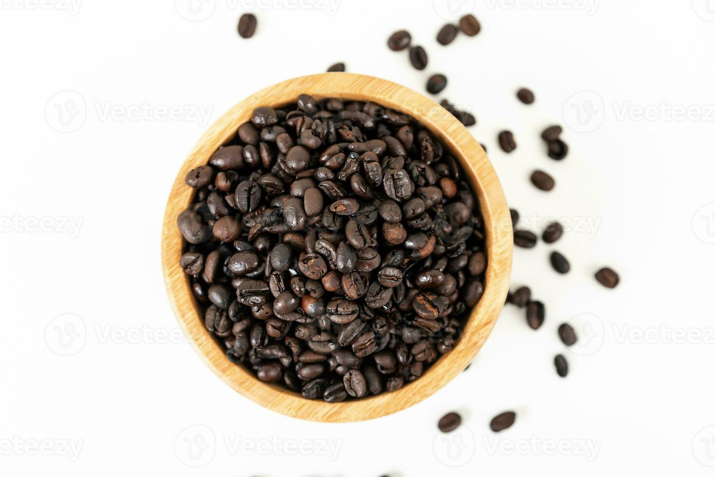 top view of coffee beans on white table photo
