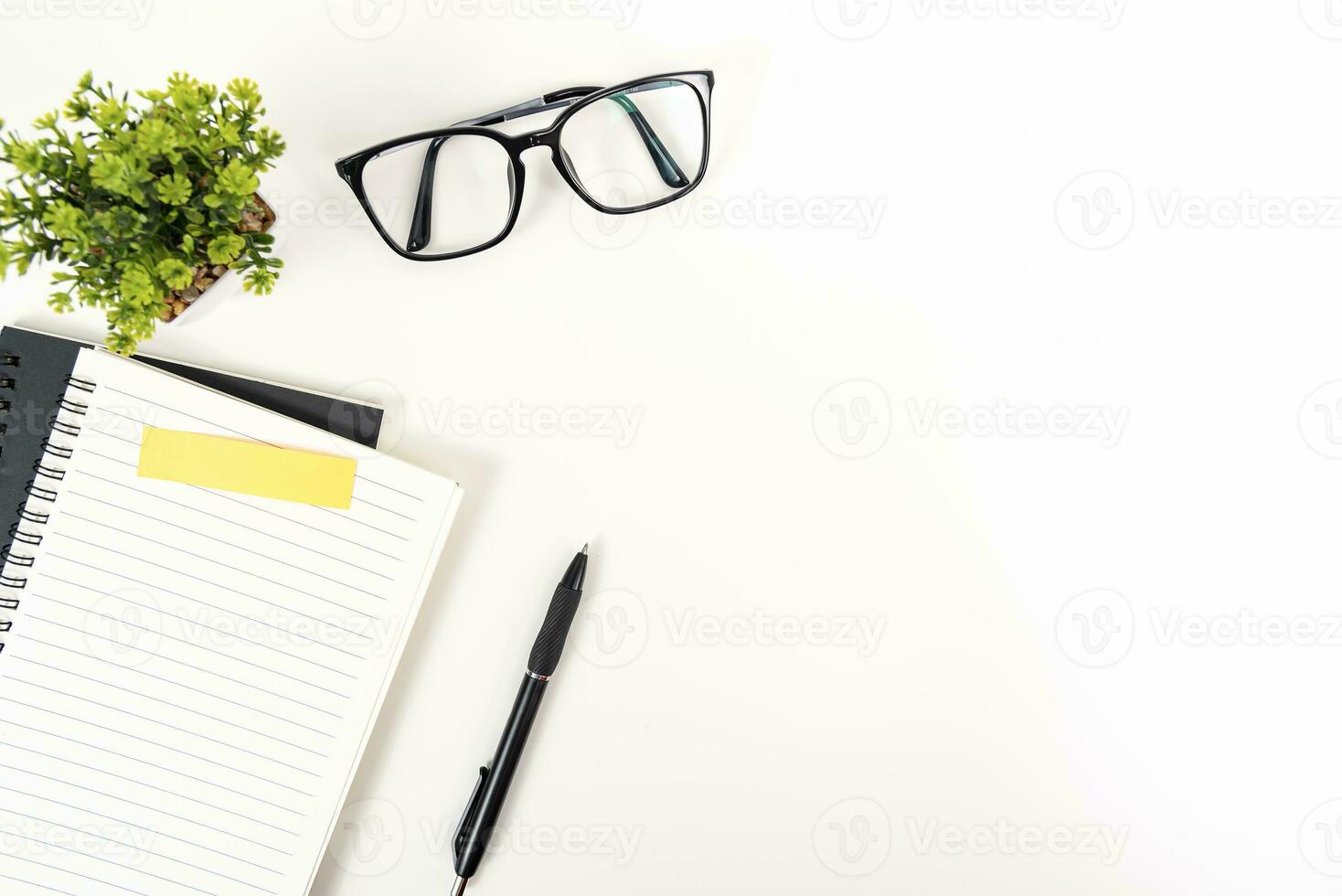 white office desk table Top view with copy space. Flat lay. photo