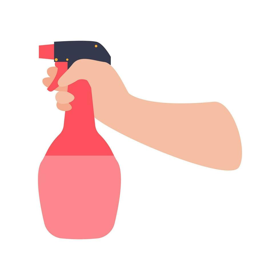 Human Hand Holding Red Spray Bottle Icon. vector