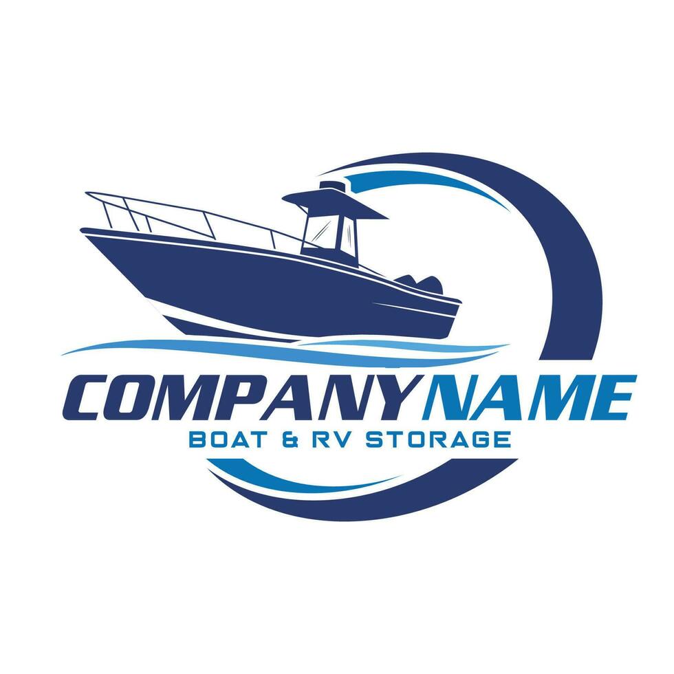 Center Console Boat logo. Unique and fresh Center console boat with Water splash in it. Great to use as your boat company logo vector