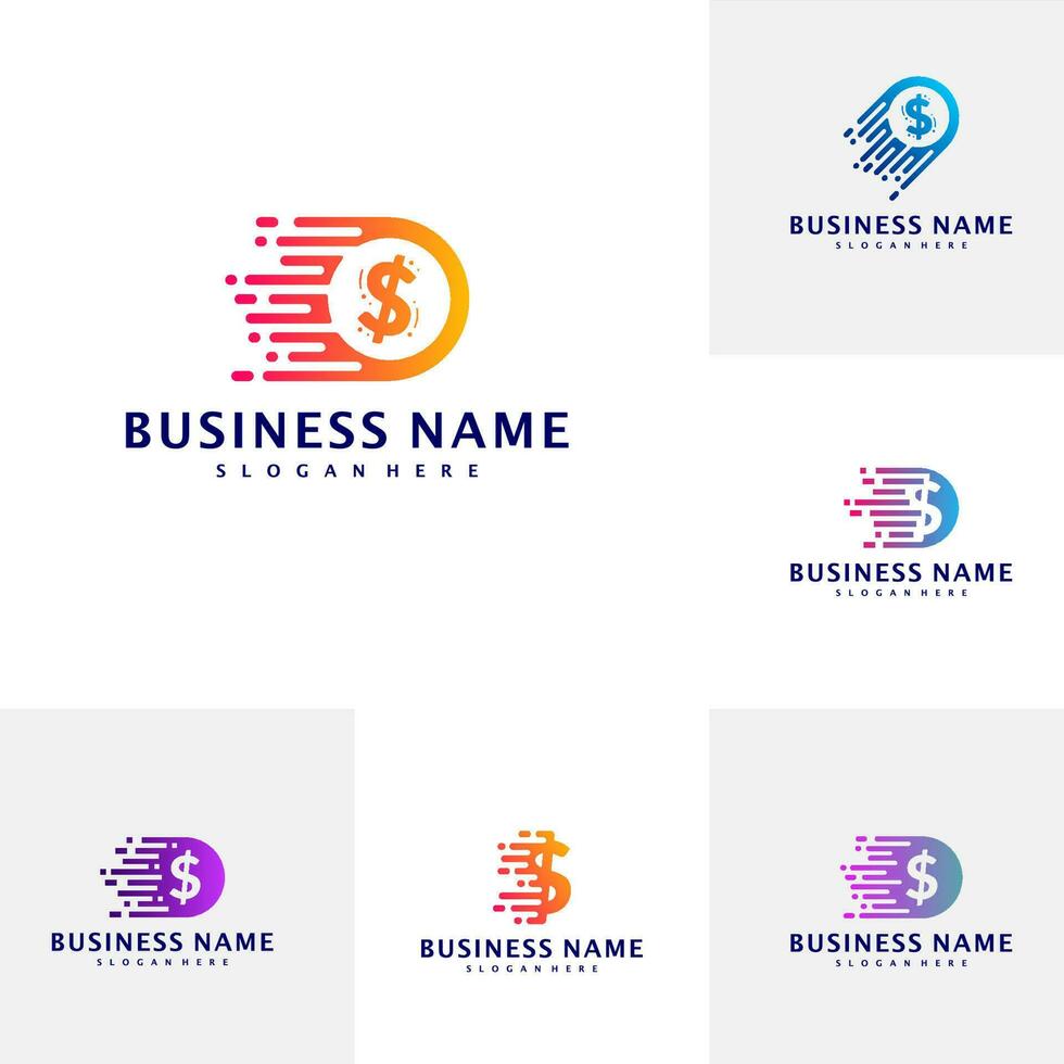 Set of Fast money logo Design Concept Vector. Fast Coin logo Template vector