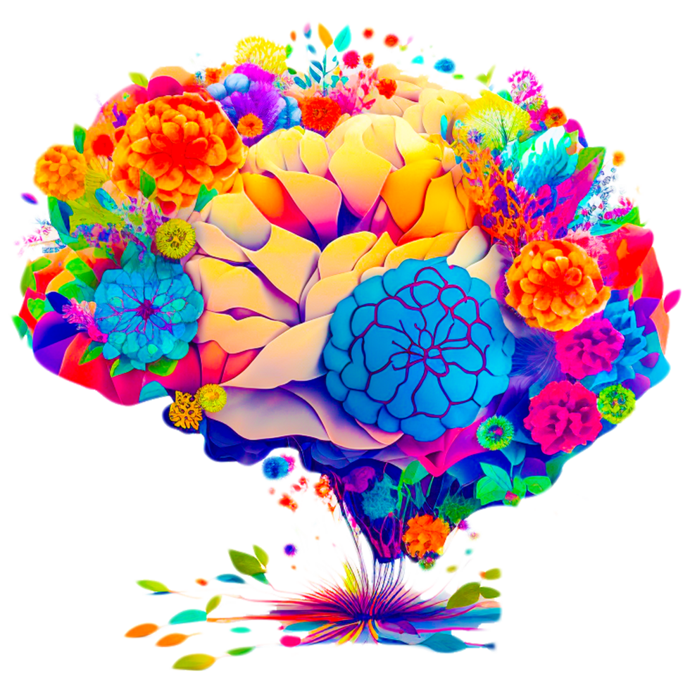 A colorful brain is shown with the word brain on it png