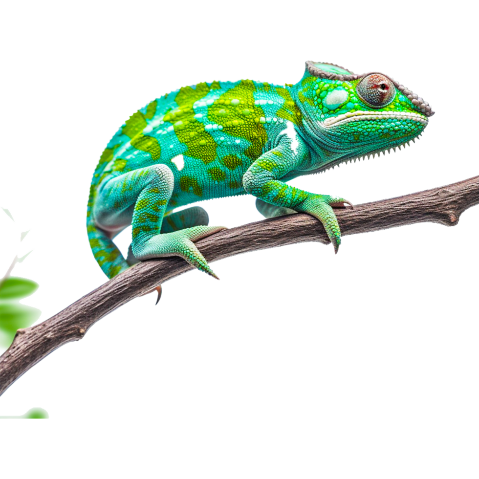 Grün Chamäleon auf Zweig, Reptil Eidechse Chamäleons verbreitet Leguane , kostenlos Reptilien transparent Hintergrund png ai generativ