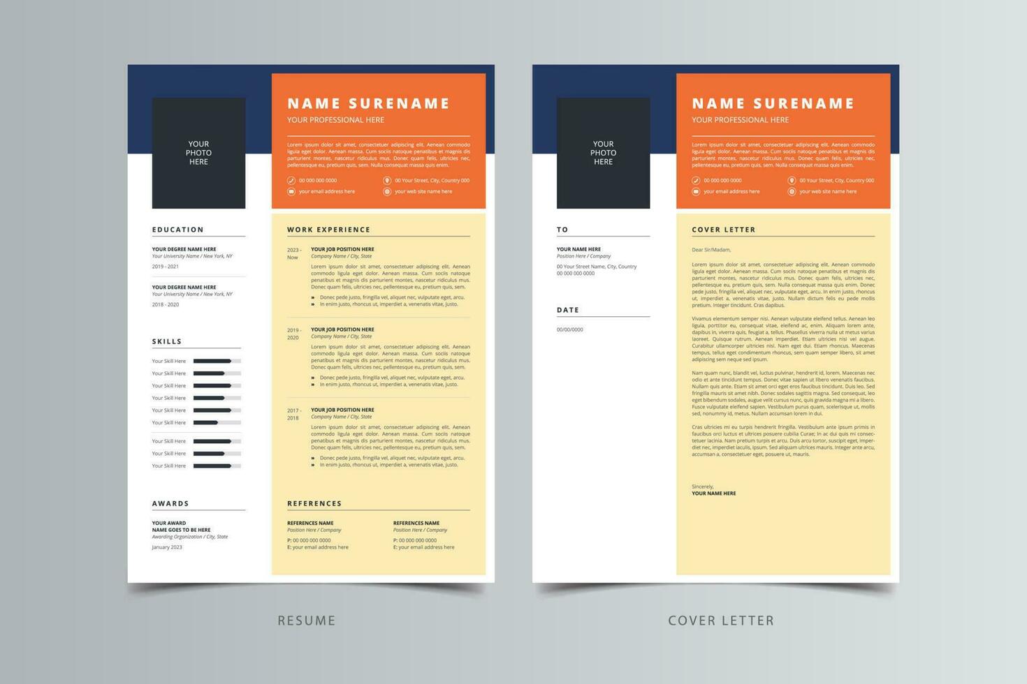 Modern Resume or CV and Cover Letter Template. vector