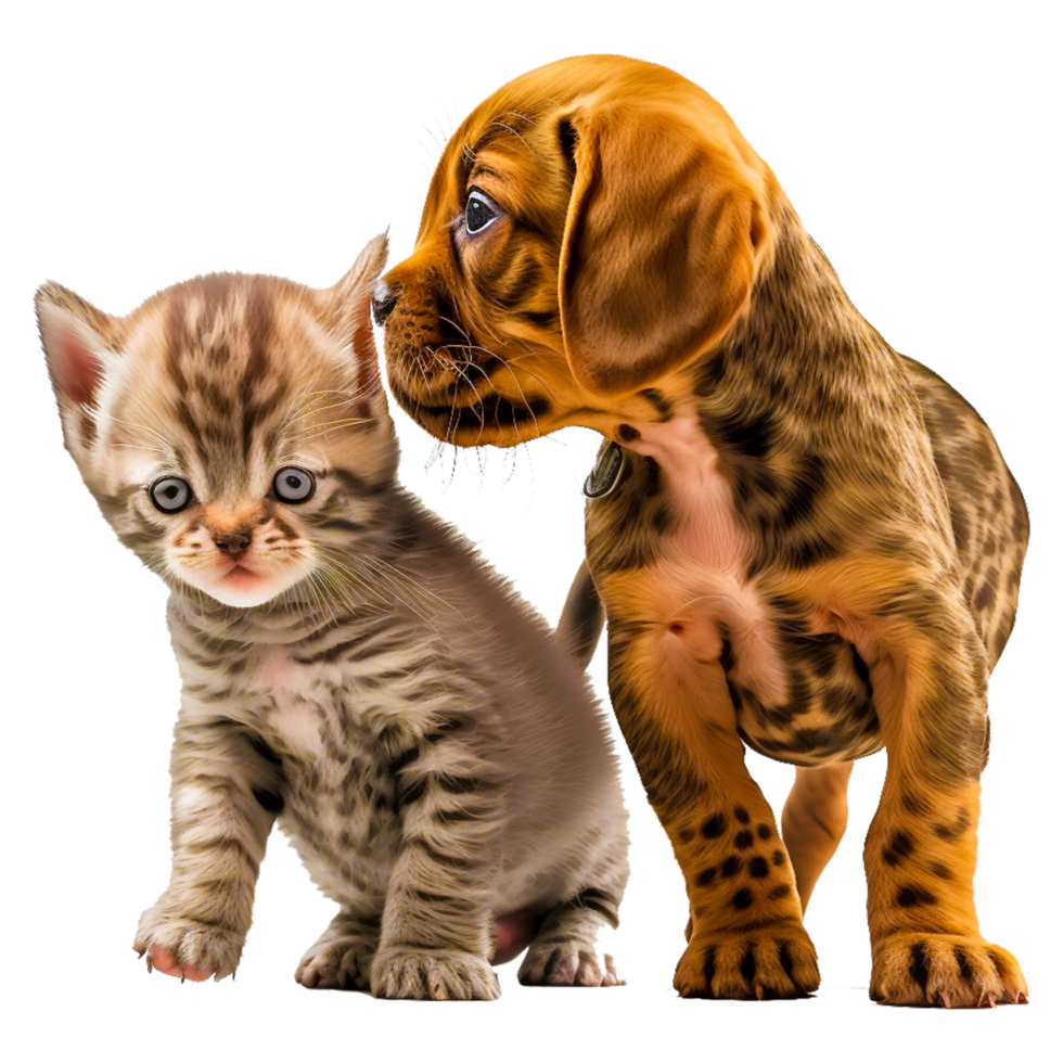 braun Hündchen und langes Fell Weiss, braun, und schwarz Katze, Hund Katze Hündchen Haustier Sitzung, Haustier Hund Katze, Tiere, Katze mögen Säugetier png ai generativ