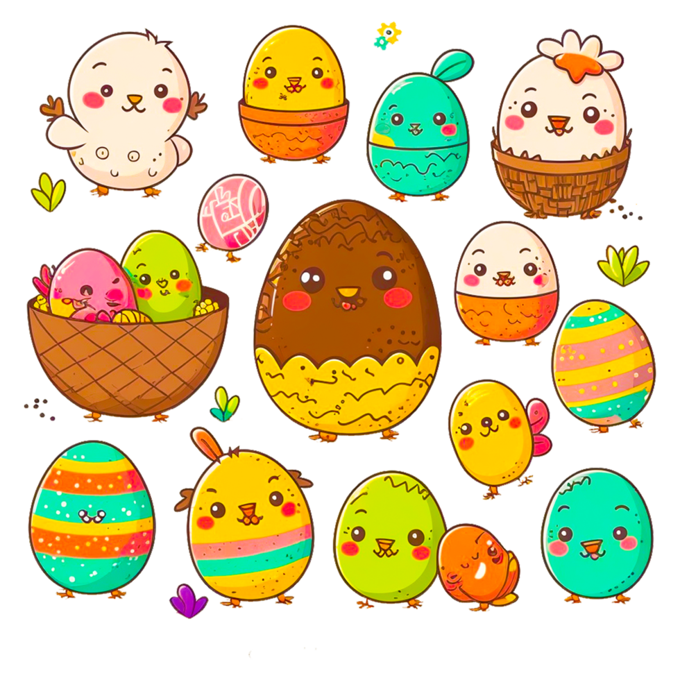 Cute happy easter egg character set transparent png