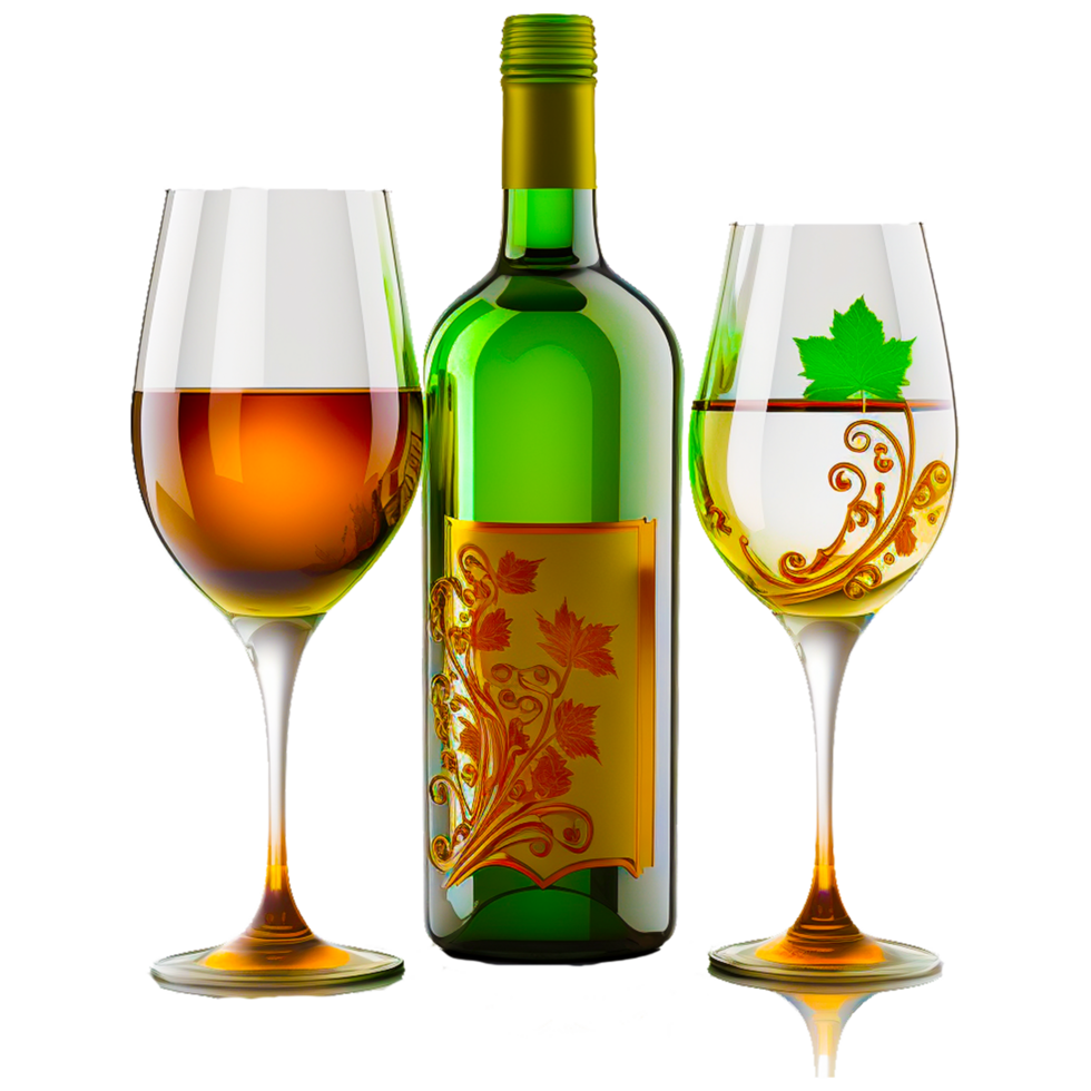 Bottles of red and white wine and glasses wine png