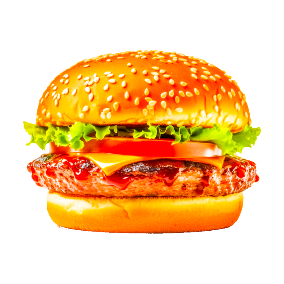 Delicious burger with chicken patty isolated on transparent background png