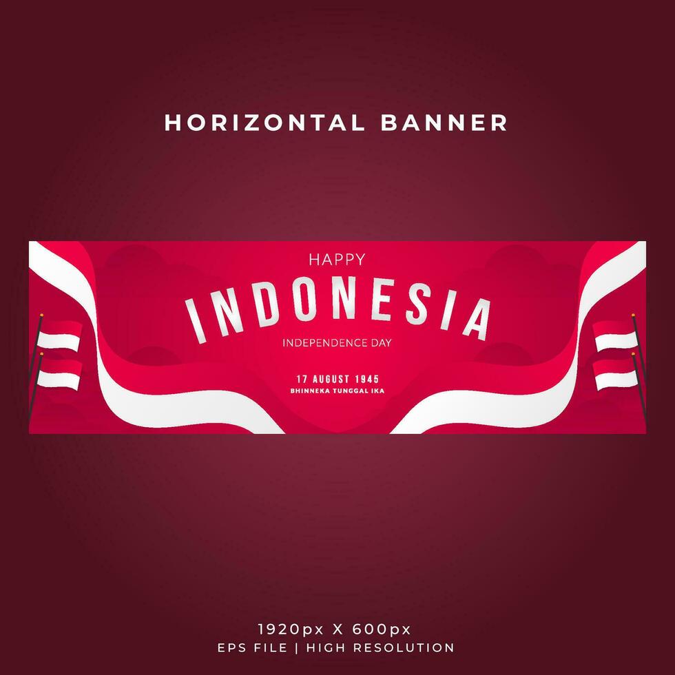 Indonesia Independence Day Horizontal Banner Template With Wavy Flag vector